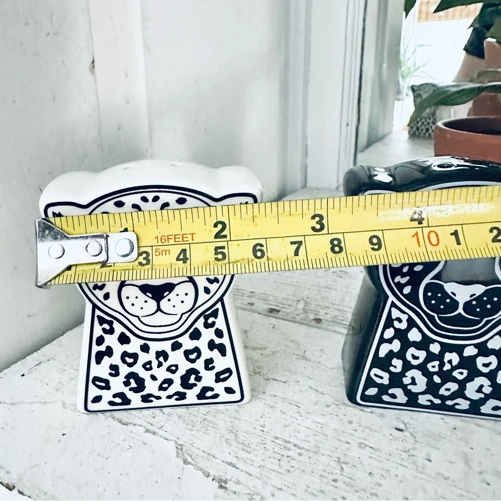 Ceramic Leopard Salt & Pepper Shakers Jaguar Cheetah NEW Jungle Bohemian B&W